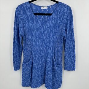 Habitat Tunic Top Women's Small Blue Textured Stretch Lagenlook Pockets Pullover
